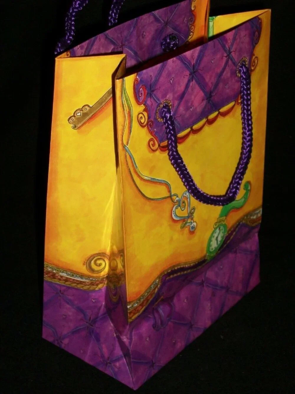Brighton Purple & Yellow Gift Bag With Rope Handles - Fancy & Colorful Design